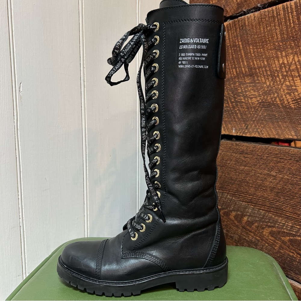 Zadig & Voltaire Goth / Industrial Leather Lace Up Tall Combat Moto Boots 37